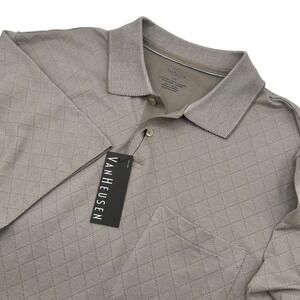 Van Heusen Mens Size L Polo Shirt Gray Griffin Diamond Pattern NWT